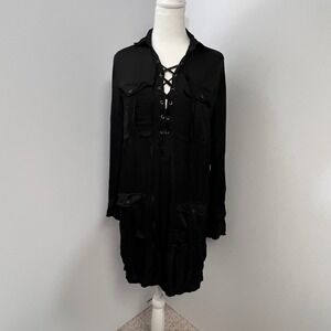 Denim & Supply Ralph Lauren Satin Viscose Utility Lace Up Shirt Dress‎ Military